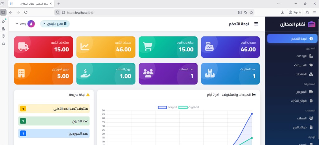 Deep Stock ERP dashboard